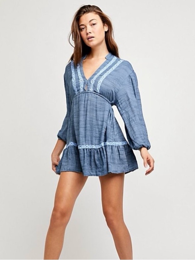 Free People Rugged Swing Dress In Blue Jean